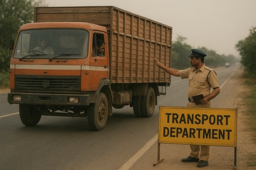 गलत दिशा में जा रहे ट्रक पर परिवहन विभाग की कार्रवाई, ₹12,500 का जुर्माना
